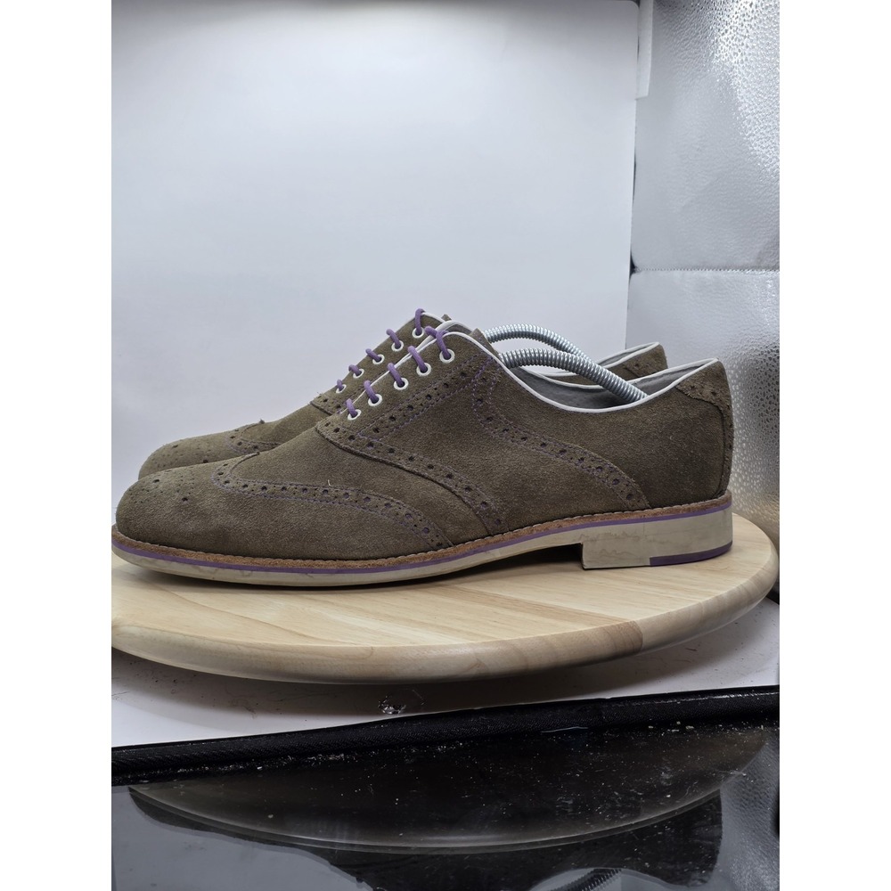 Mens Sz 12 - Johnston & Murphy Ellington Wingtip Oxford Shoes Suede Khaki/Purple
